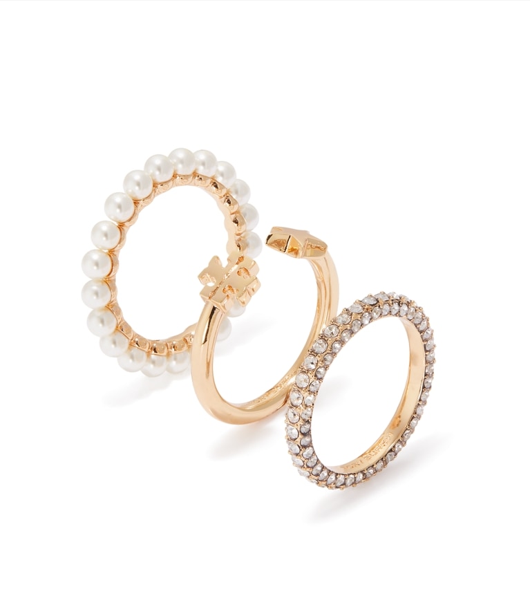 Tory Burch designer rings Moondance Stacking Ring Set in Tory Gold / Cream / Crystal additional