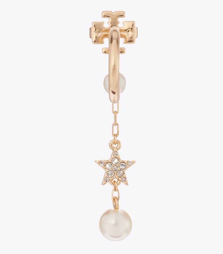 Tory Burch designer earrings Moondance Star Pearl Drop Earrings in Tory Gold / Cream detail