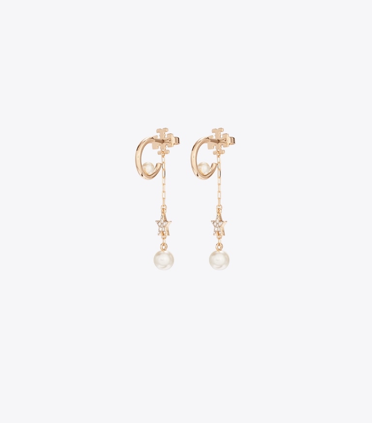 Tory Burch designer earrings Moondance Star Pearl Drop Earrings in Tory Gold / Cream front