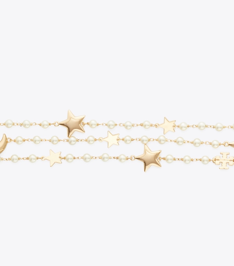 Tory Burch designer bracelets Moondance Triple Strand Bracelet in Tory Gold / Cream detail