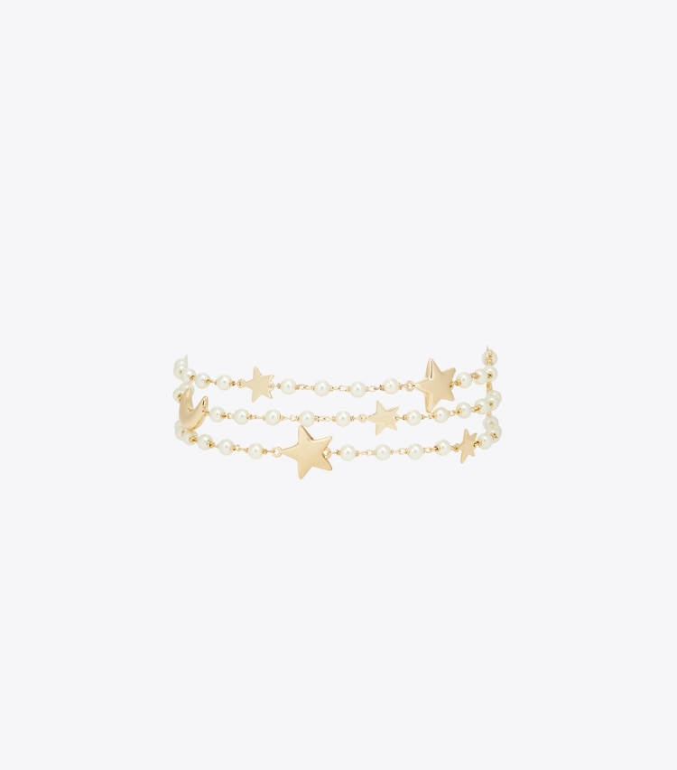 Tory Burch designer bracelets Moondance Triple Strand Bracelet in Tory Gold / Cream front