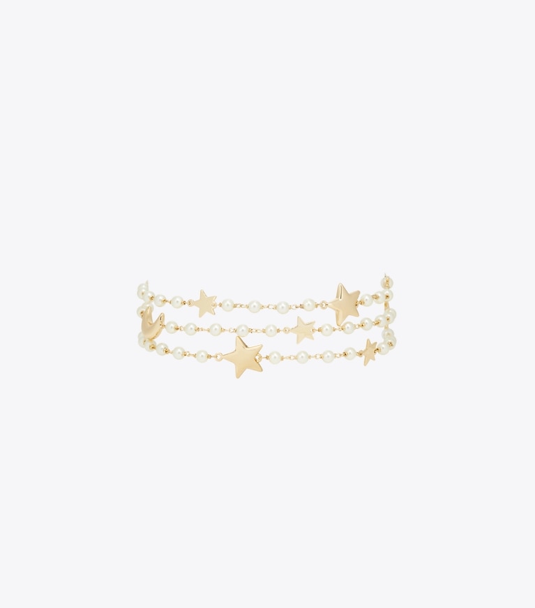 Tory Burch designer bracelets Moondance Triple Strand Bracelet in Tory Gold / Cream front