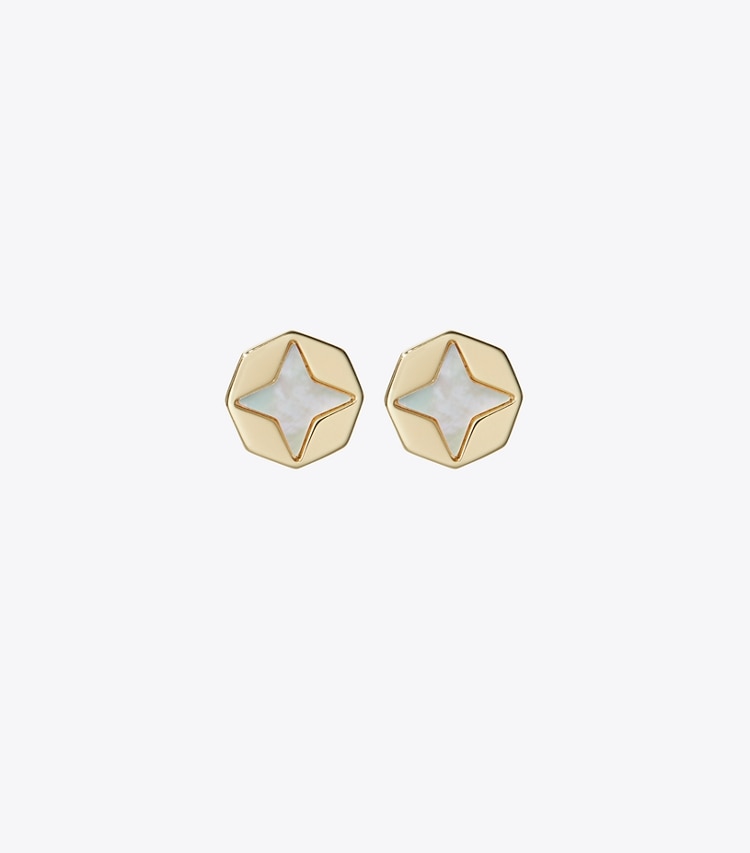 Tory Burch designer earrings Mother-Of-Pearl Stud Earrings in Tory Gold / Mother of Pearl front
