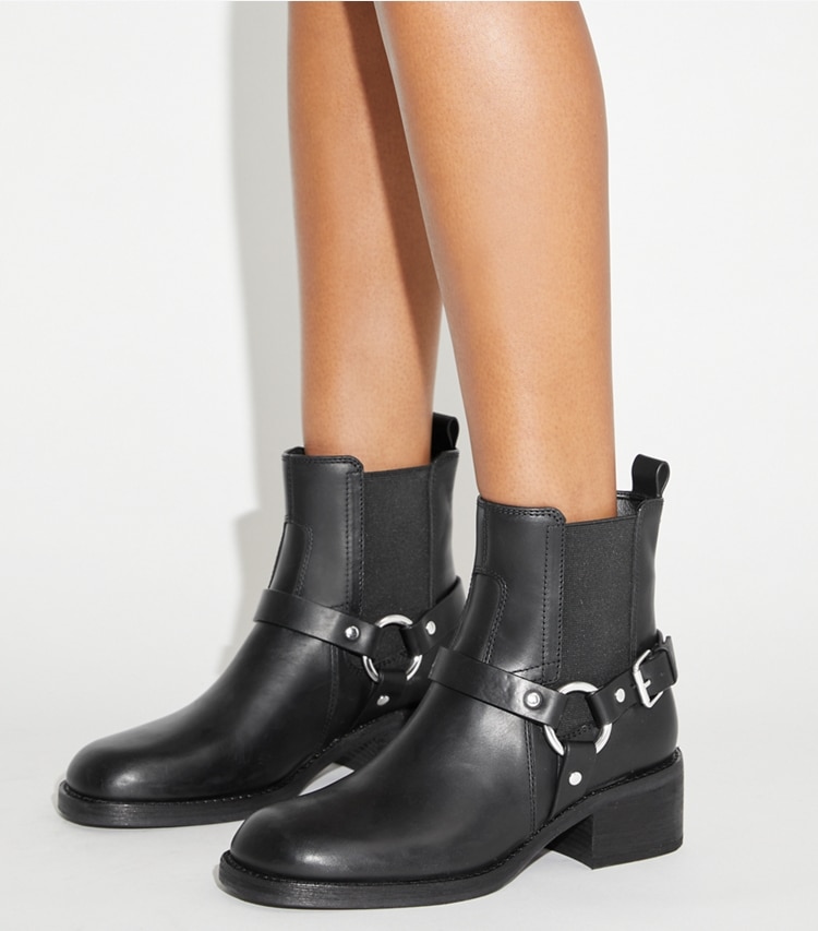 Tory Burch designer ankle boots Moto Boot in PERFECT BLACK accessory on model