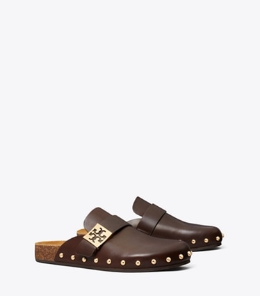 Tory Burch designer flats Mule à clous Mellow dans DEEP MOCHA / GOLD angle