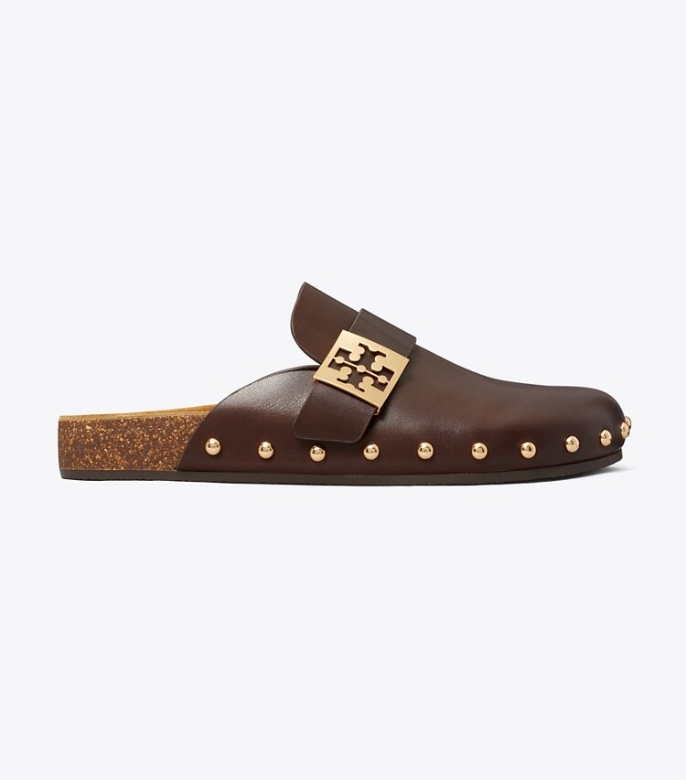 Tory Burch designer mocassins Mule à clous Mellow dans DEEP MOCHA / GOLD de côté