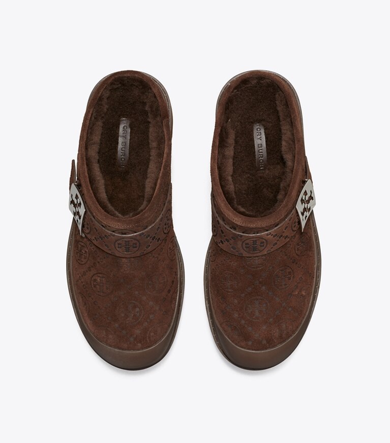 Tory Burch designer mocassins Mule à plateforme Mellow en rason T Monogram dans DARK COCOA T MONOGRAM / SILVER vue du dessus