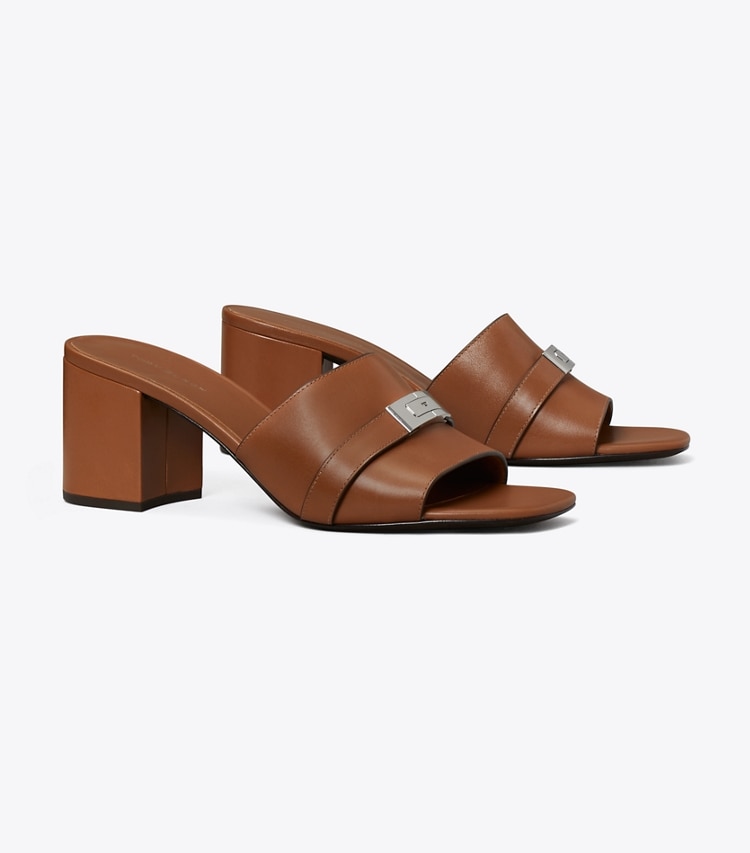 Tory Burch designer sandales Mule à talon LeeLee dans AGED TAN angle