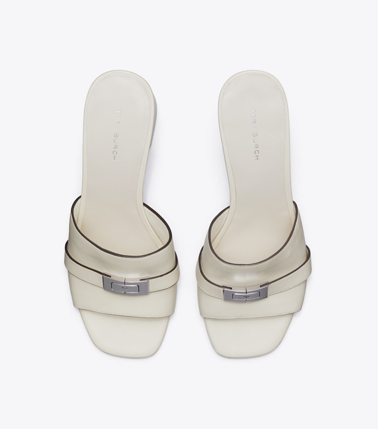 Tory Burch designer sandales Mule à talon LeeLee dans Light Cream vue du dessus