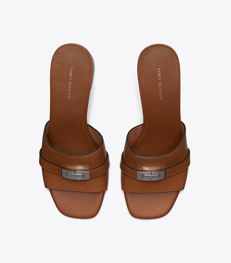 Tory Burch designer sandales Mule à talon LeeLee dans AGED TAN vue du dessus