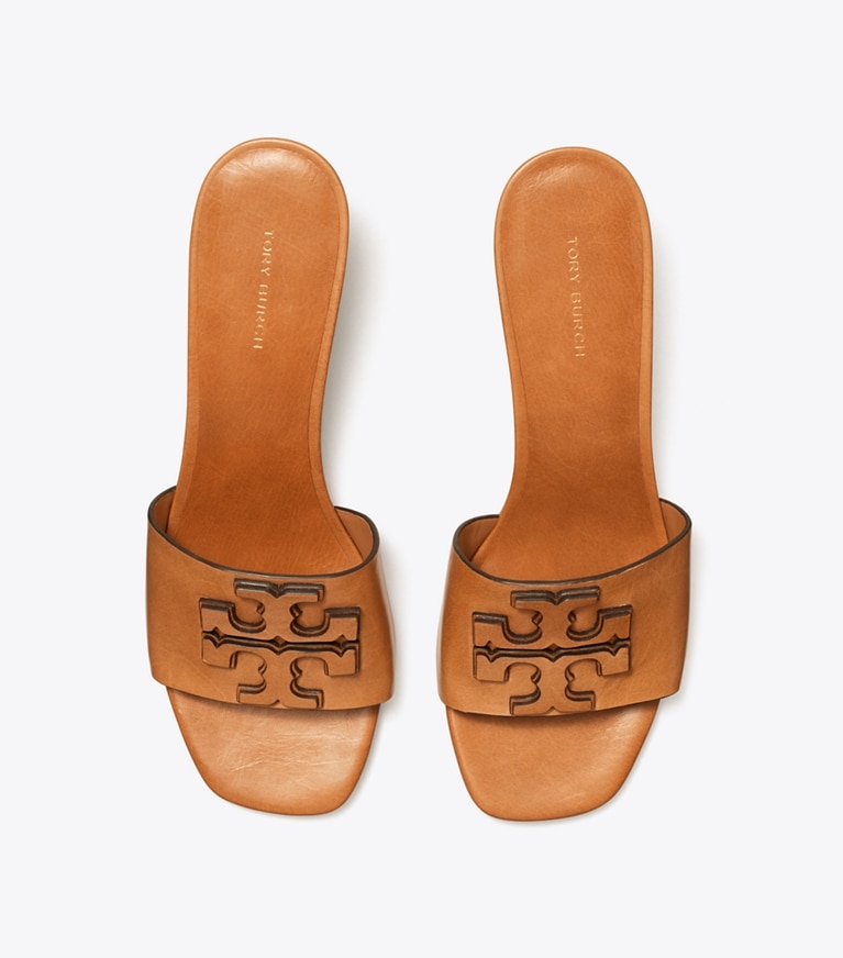 Tory Burch designer sandales Mule à talons Ines dans TAN vue du dessus