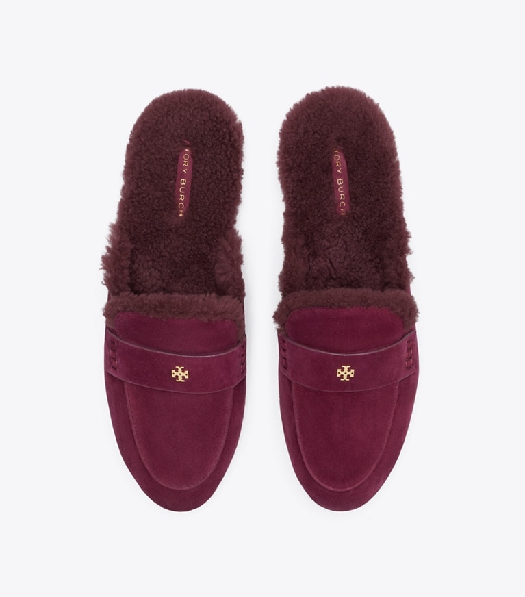 Tory Burch diseñador zapatos planos Mule Ballet Sport de borreguillo en DARK CARMINE desde arriba