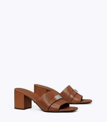 Tory Burch designer sandali Mule con tacco LeeLee in AGED TAN angle
