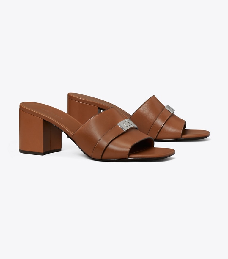 Tory Burch designer sandali Mule con tacco LeeLee in AGED TAN angle