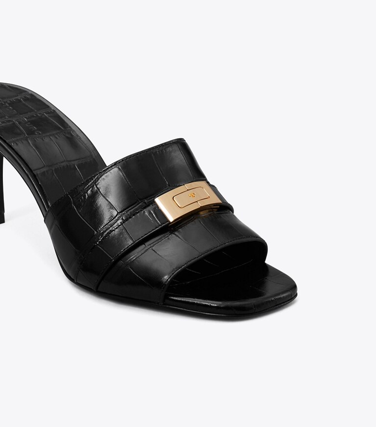 Tory Burch designer sandali Mule con tacco LeeLee in PERFECT BLACK / PERFECT BLACK dettaglio