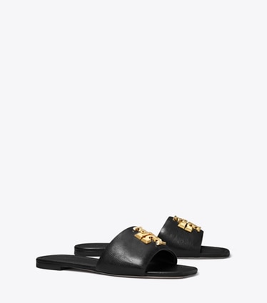 Tory Burch designer sandales Mule Eleanor dans PERFECT BLACK / GOLD angle