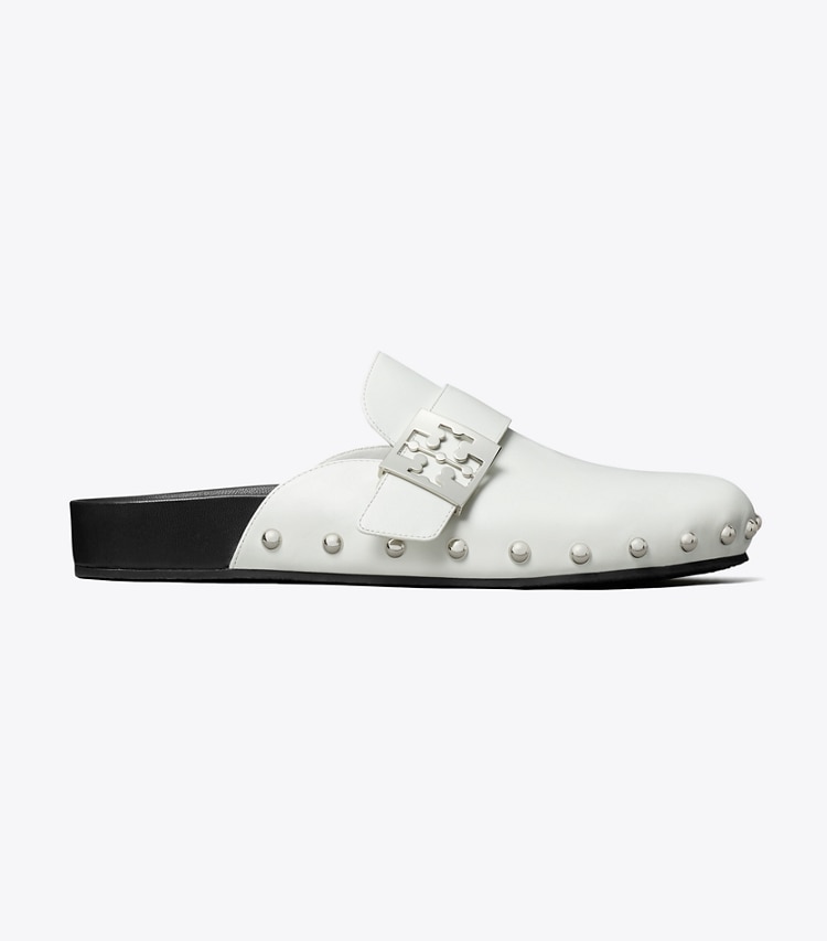 Tory Burch designer mocassins Mule Mellow à clous dans WHITE / SILVER de côté