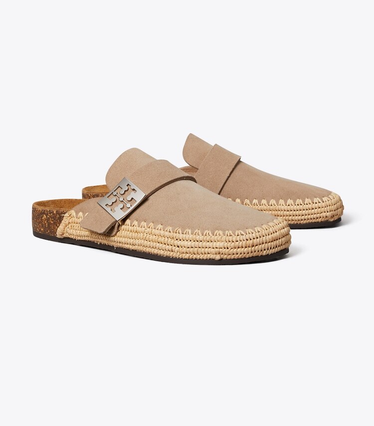 Tory Burch designer mocassini Mule Mellow in rafia in AVOLA / NATURAL angle