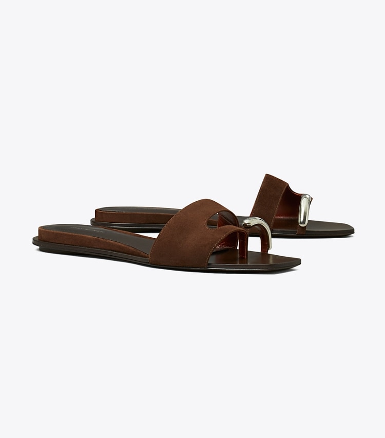 Tory Burch designer sandales Mule Pierced dans DARK COCOA / SILVER angle