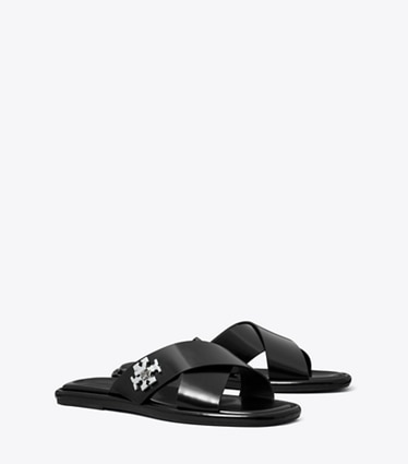 Tory Burch designer sandales Mules à fermoir tourniquet in PERFECT BLACK angle