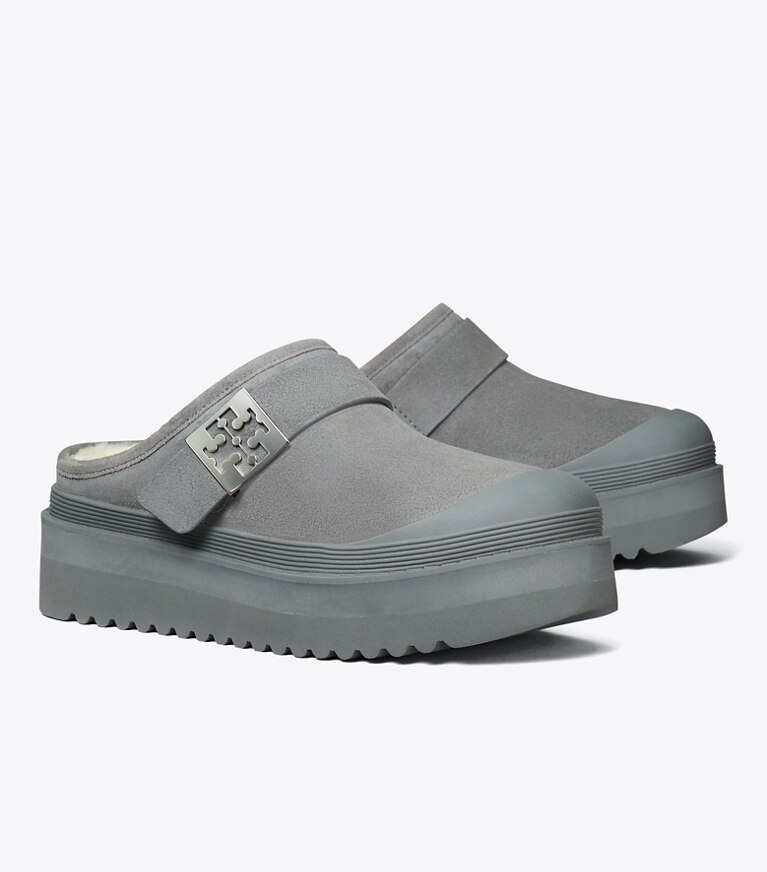 Tory Burch designer mocassins Mules à plateforme Mellow in CHARCOAL GRAY / SILVER angle