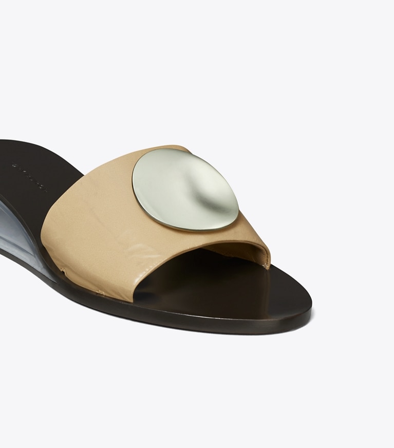 Tory Burch designer sandales Mules à talon compensé Patos in CHATEAU GRAY / SILVER angle