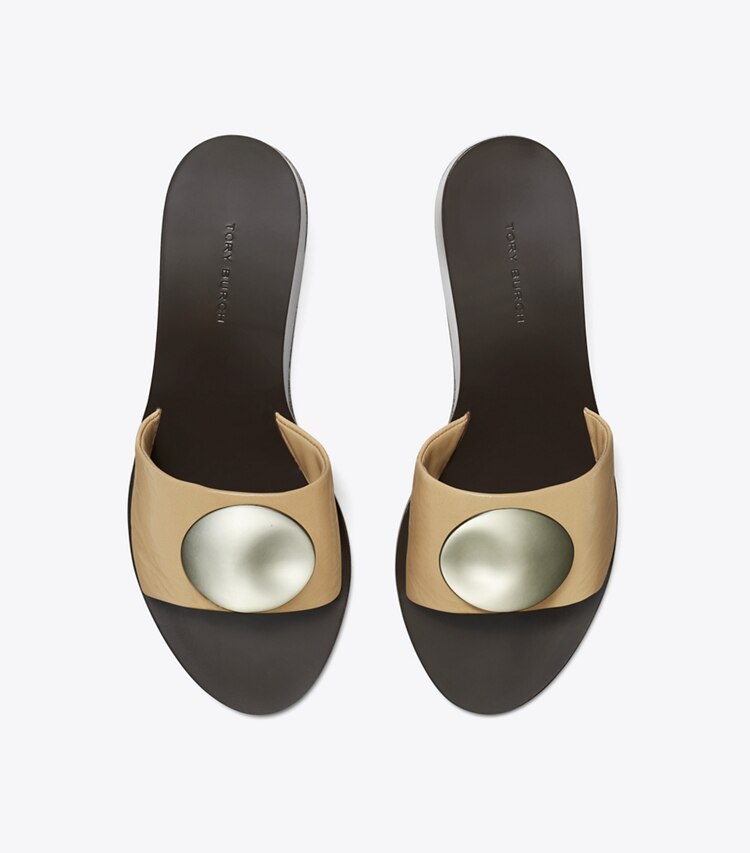 Tory Burch designer sandales Mules à talon compensé Patos in CHATEAU GRAY / SILVER dessus