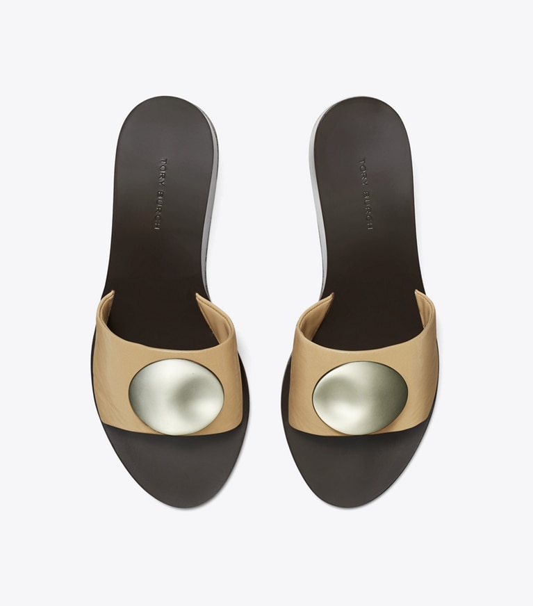 Tory Burch designer sandales Mules à talon compensé Patos in CHATEAU GRAY / SILVER angle