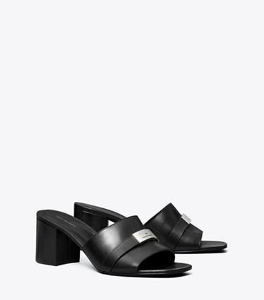 Tory Burch designer sandales Mules à talon Leelee in PERFECT BLACK angle