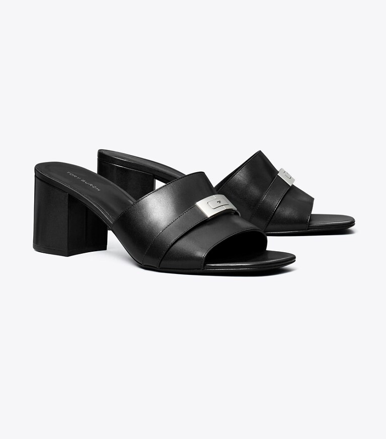 Tory Burch designer sandales Mules à talon Leelee in PERFECT BLACK angle