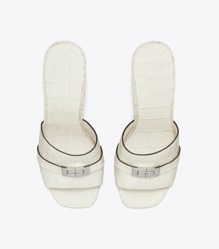 Tory Burch designer sandales Mules à talon LeeLee in WHITE DOVE / LIGHT FOSSIL dessus