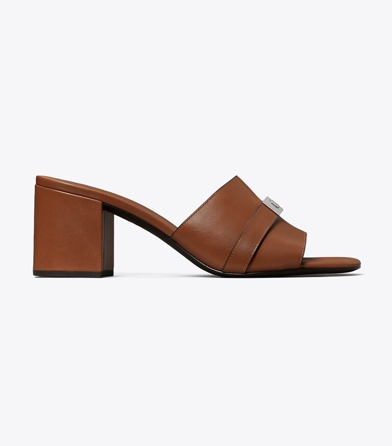 Tory Burch designer sandales Mules à talon Leelee in AGED TAN side