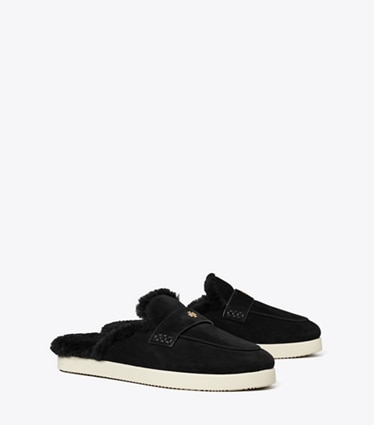Tory Burch designer mocassins Mules ballerines Sport en shearling in PERFECT BLACK angle