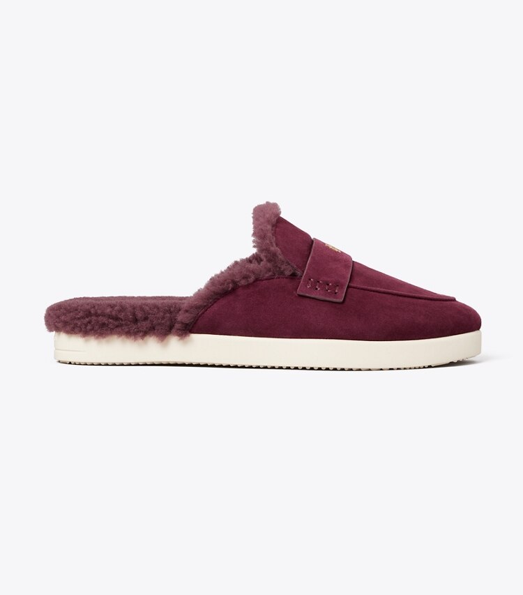 Tory Burch designer mocassins Mules ballerines Sport en shearling in DARK CARMINE side