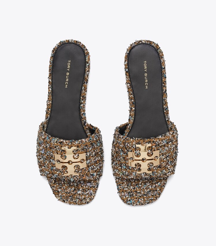 Tory Burch designer sandales Mules Charlie in BROWN MULTI / GOLD dessus