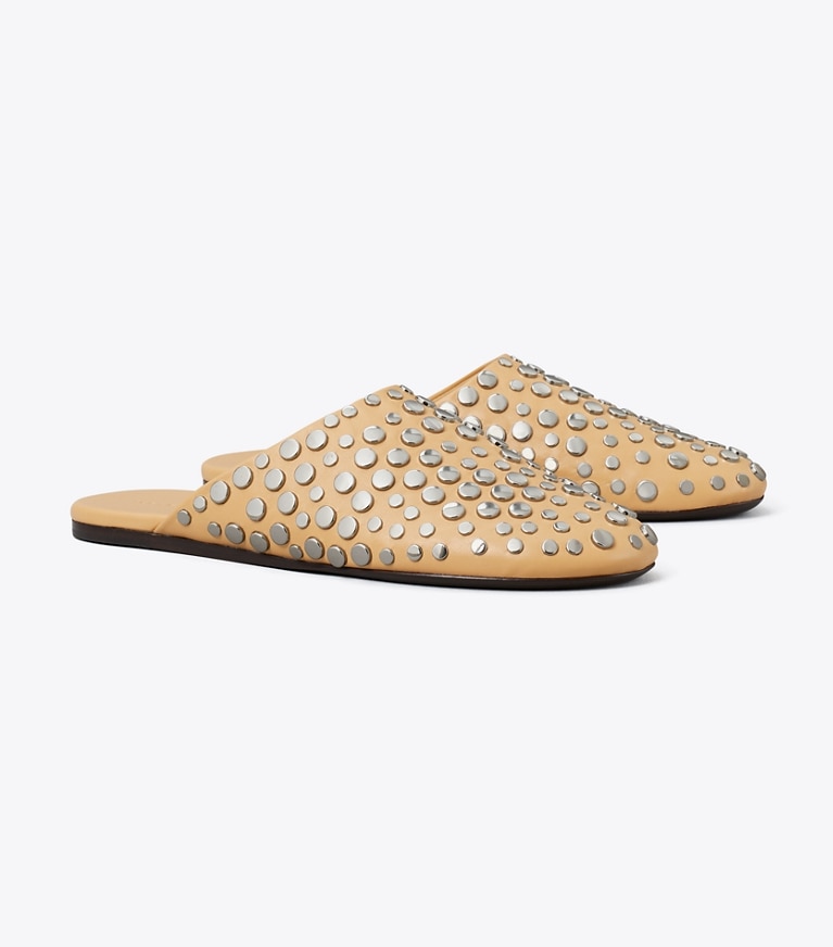 Tory Burch designer mocassins Mules cloutées in CANTUCCI / SILVER angle