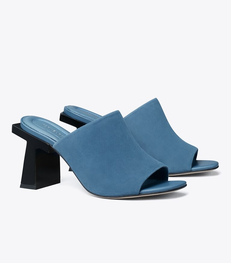 Tory Burch diseñador sandalias Mules de tacón Block T en TEAL BREEZE / TEAL BREEZE ángulo