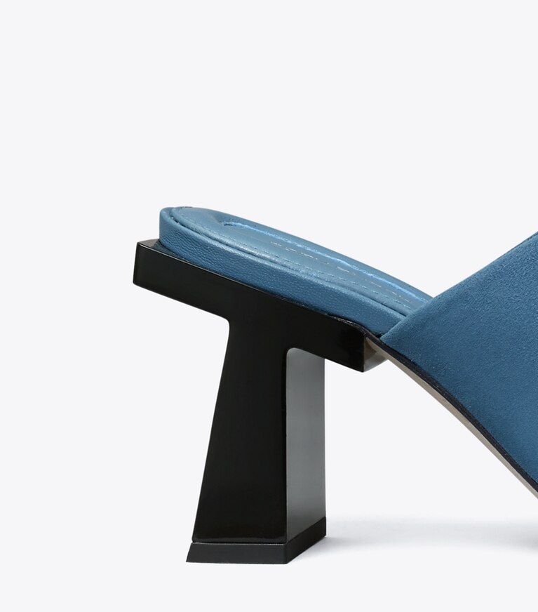Tory Burch diseñador sandalias Mules de tacón Block T en TEAL BREEZE / TEAL BREEZE detalle