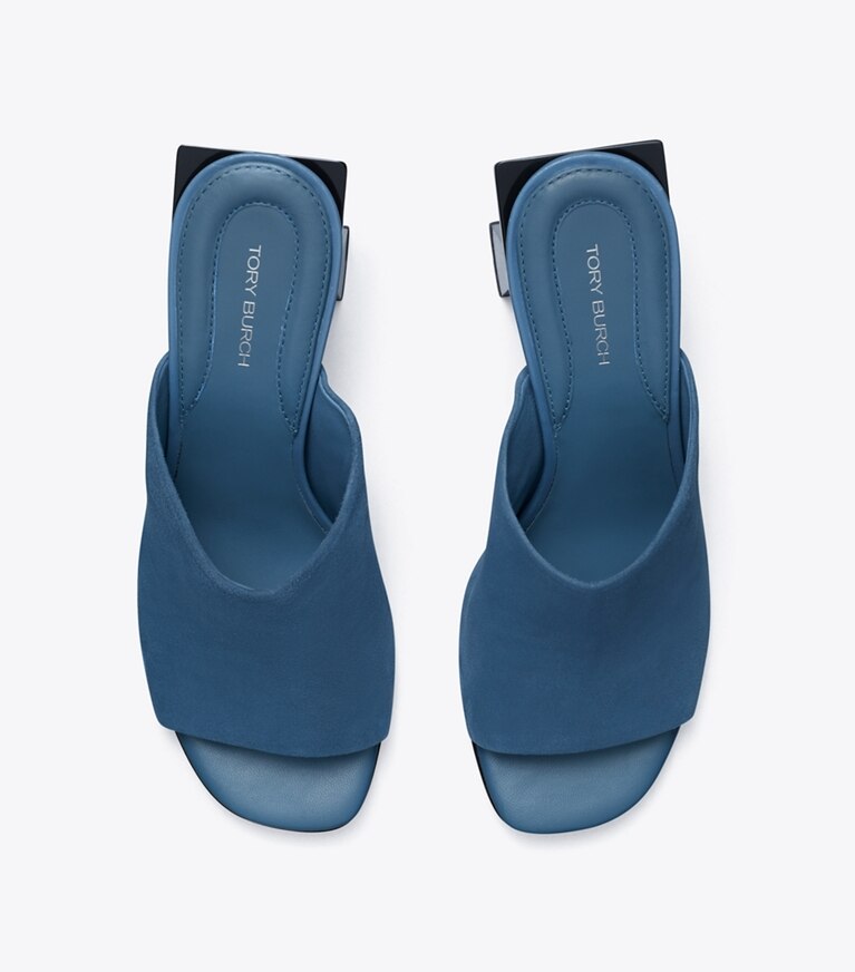 Tory Burch diseñador sandalias Mules de tacón Block T en TEAL BREEZE / TEAL BREEZE desde arriba