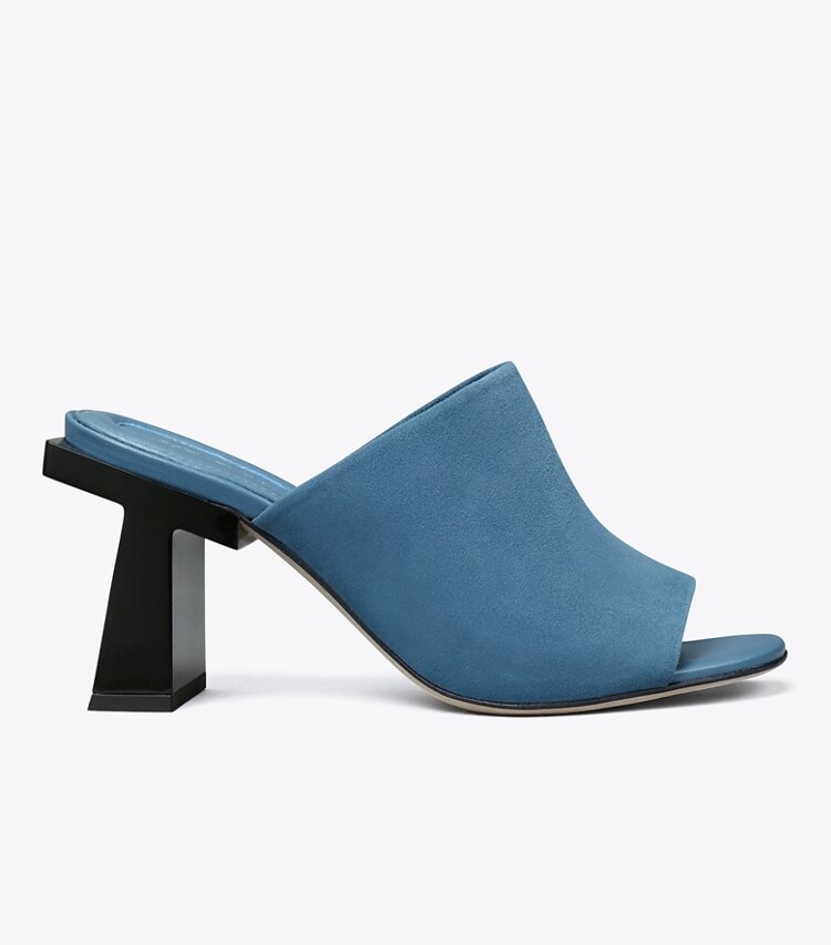 Tory Burch diseñador sandalias Mules de tacón Block T en TEAL BREEZE / TEAL BREEZE lateral