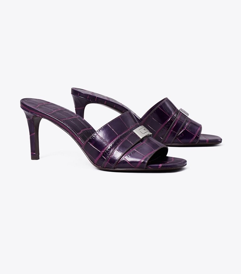 Tory Burch diseñador sandalias Mules de tacón LeeLee en PURPLE / PURPLE ángulo