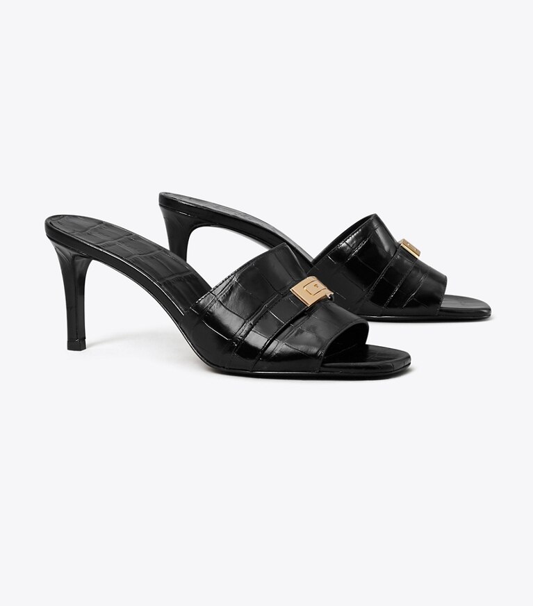 Tory Burch diseñador sandalias Mules de tacón LeeLee en PERFECT BLACK / PERFECT BLACK ángulo