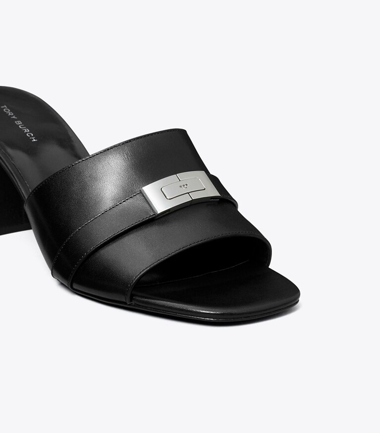 Tory Burch diseñador sandalias Mules de tacón LeeLee en PERFECT BLACK detalle