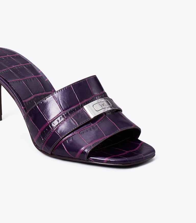 Tory Burch diseñador sandalias Mules de tacón LeeLee en PURPLE / PURPLE detalle