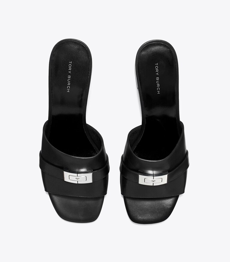 Tory Burch diseñador sandalias Mules de tacón LeeLee en PERFECT BLACK desde arriba