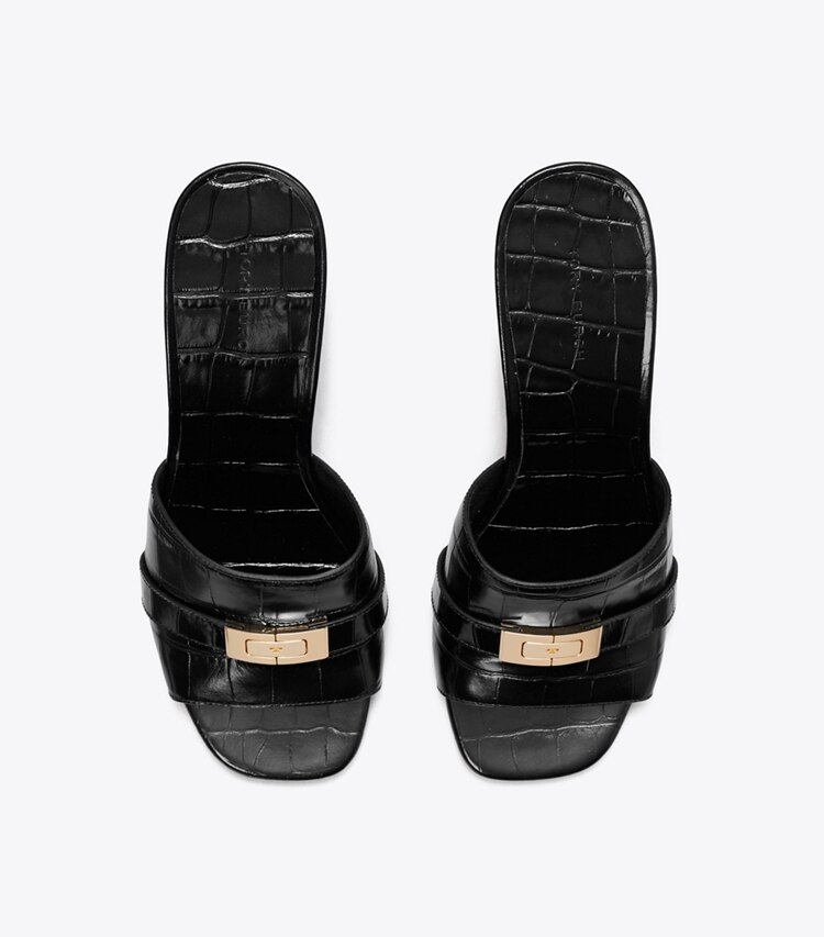 Tory Burch diseñador sandalias Mules de tacón LeeLee en PERFECT BLACK / PERFECT BLACK desde arriba