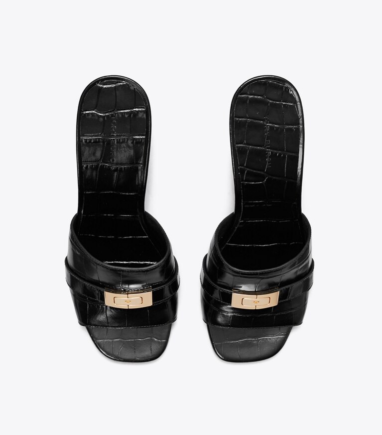 Tory Burch diseñador sandalias Mules de tacón LeeLee en PERFECT BLACK / PERFECT BLACK desde arriba