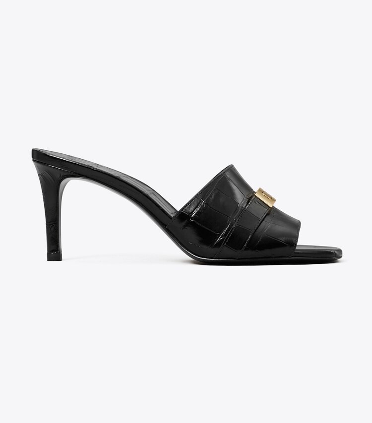 Tory Burch diseñador sandalias Mules de tacón LeeLee en PERFECT BLACK / PERFECT BLACK lateral
