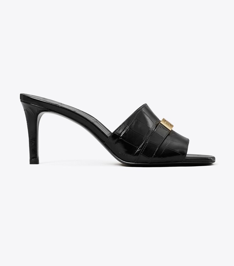 Tory Burch diseñador sandalias Mules de tacón LeeLee en PERFECT BLACK / PERFECT BLACK lateral