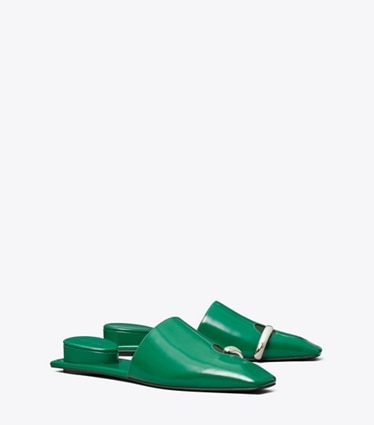 Tory Burch designer mocassins Mules effet piercing in GRASS / SILVER angle